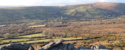 Widecombe Village and valley. Taken from Tunhill Rocks